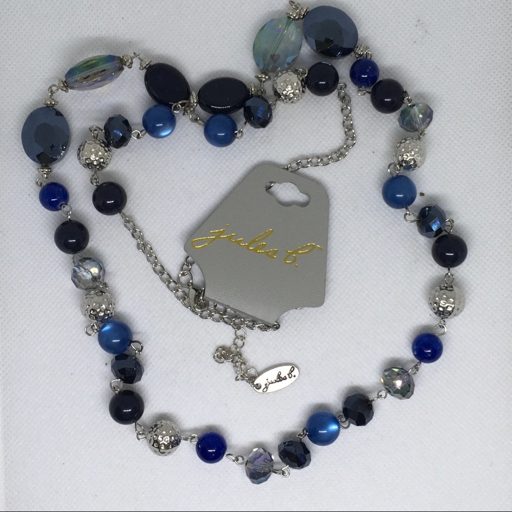 Jules B. Blue Crystal And Beaded Long Necklace, Quality, NWT